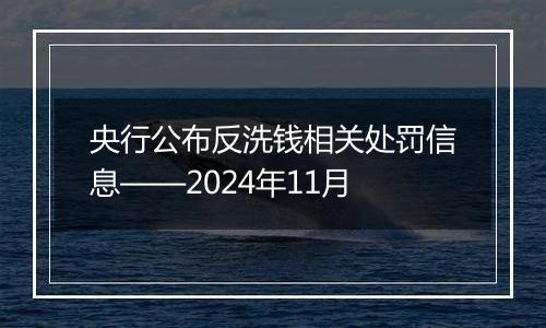 央行公布反洗钱相关处罚信息——2024年11月