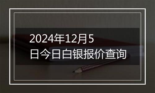 2024年12月5日今日白银报价查询