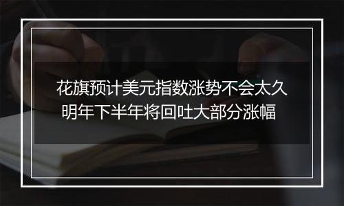 花旗预计美元指数涨势不会太久 明年下半年将回吐大部分涨幅