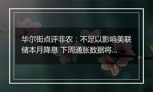 华尔街点评非农：不足以影响美联储本月降息 下周通胀数据将成关注焦点