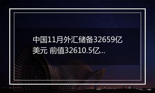 中国11月外汇储备32659亿美元 前值32610.5亿美元