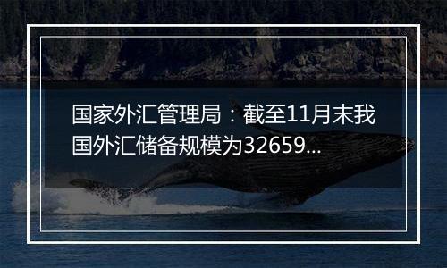 国家外汇管理局：截至11月末我国外汇储备规模为32659亿美元