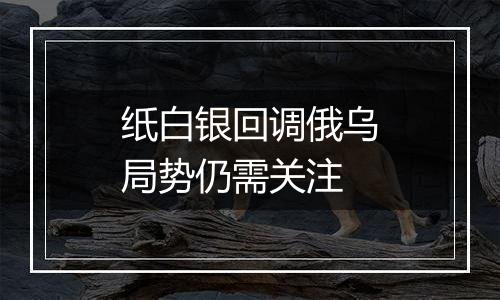 纸白银回调俄乌局势仍需关注