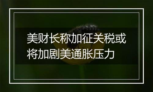 美财长称加征关税或将加剧美通胀压力