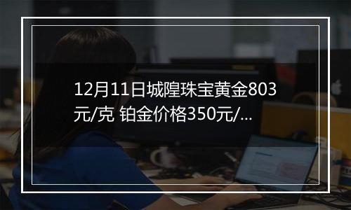 12月11日城隍珠宝黄金803元/克 铂金价格350元/克